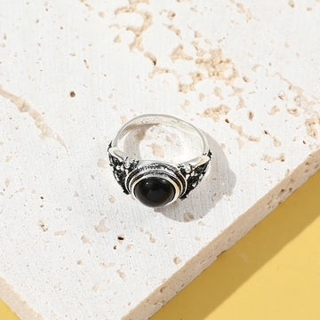 DAIIIBABYYY  -  Vintage Punk Metal Ring for Men Hollow Out Carving Black Color Stone Finger Rings Jewelry Accessories Party Halloween Gift
